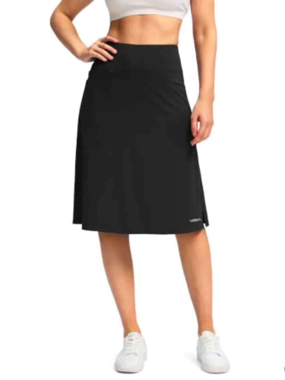 Women's High Waisted Knee Length Skorts with Pockets, Stretchy A-Line Skirt